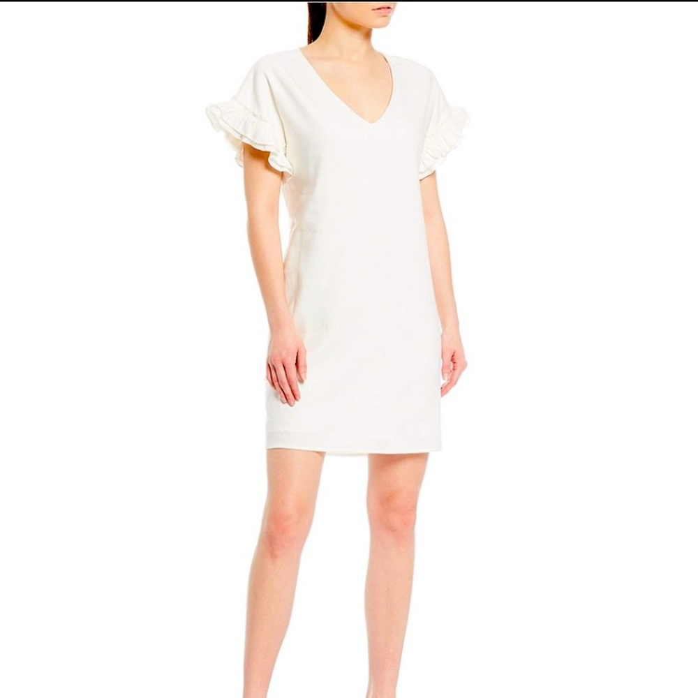 Cremieux White Ruffle Sleeve Dress